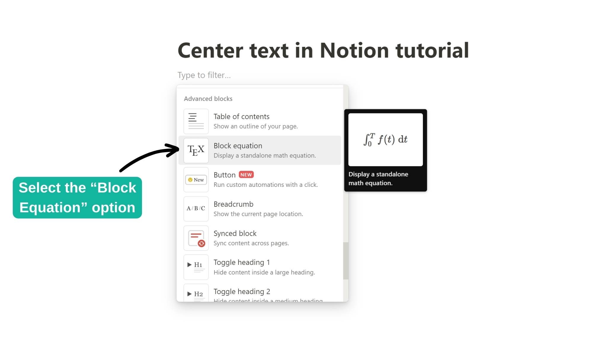 Select the Block equation option