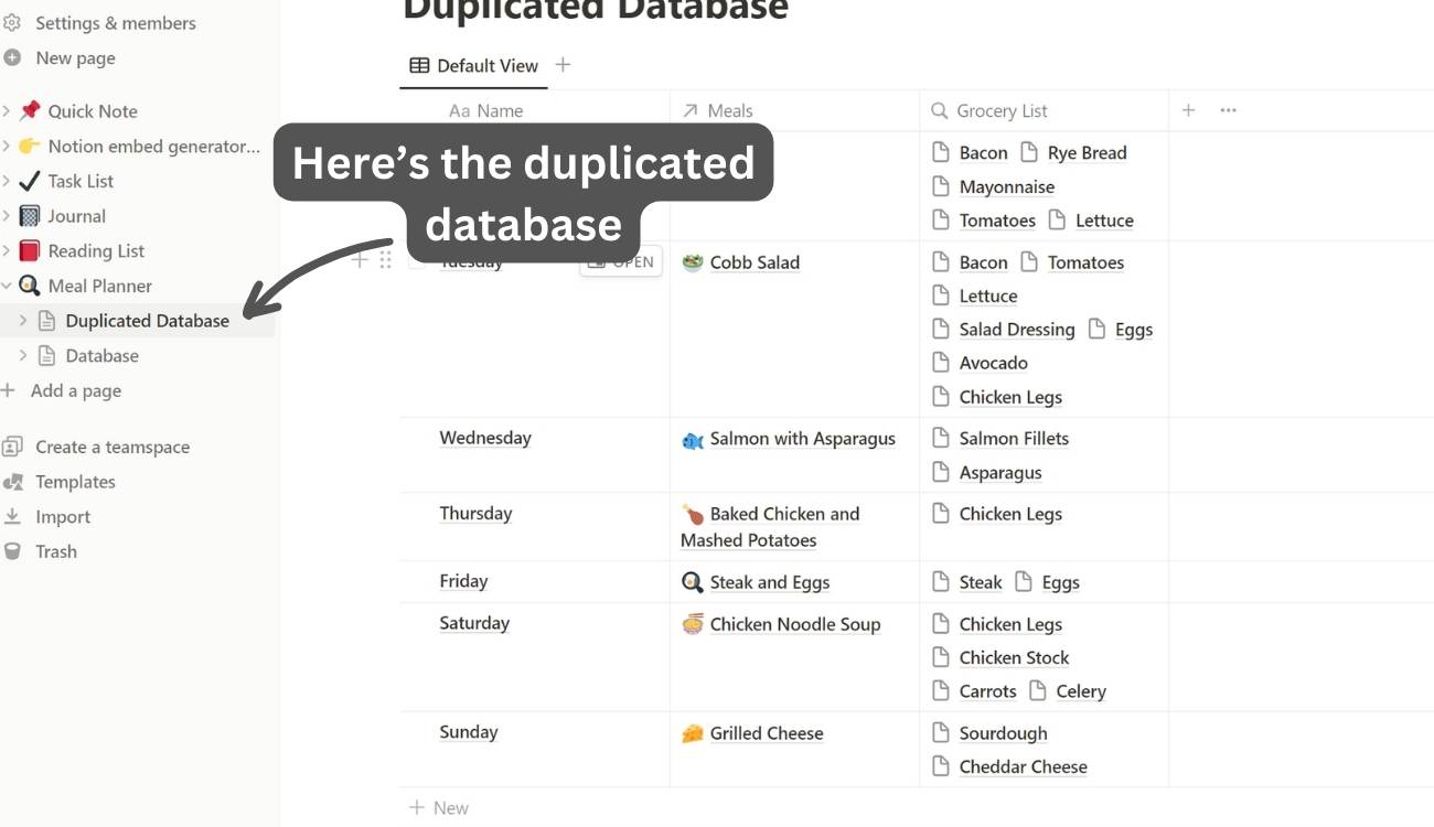 Here's the duplicated database