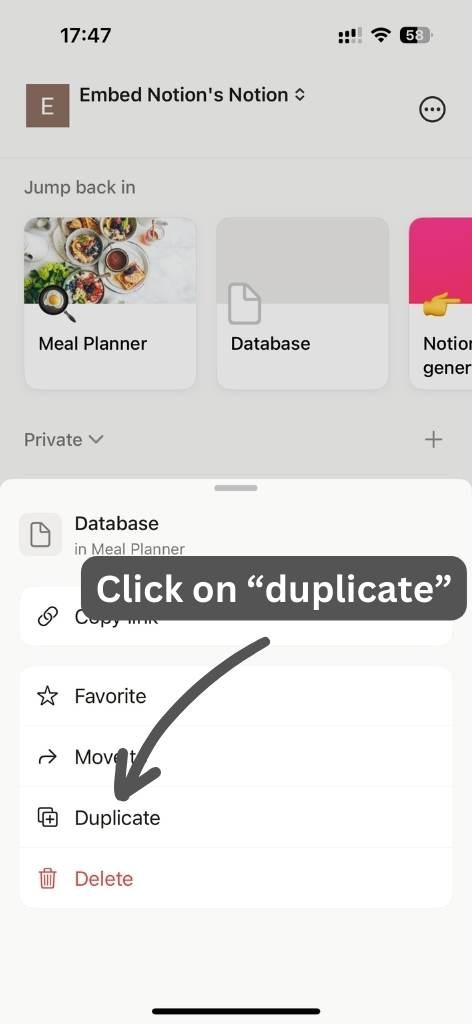 Click on duplicate